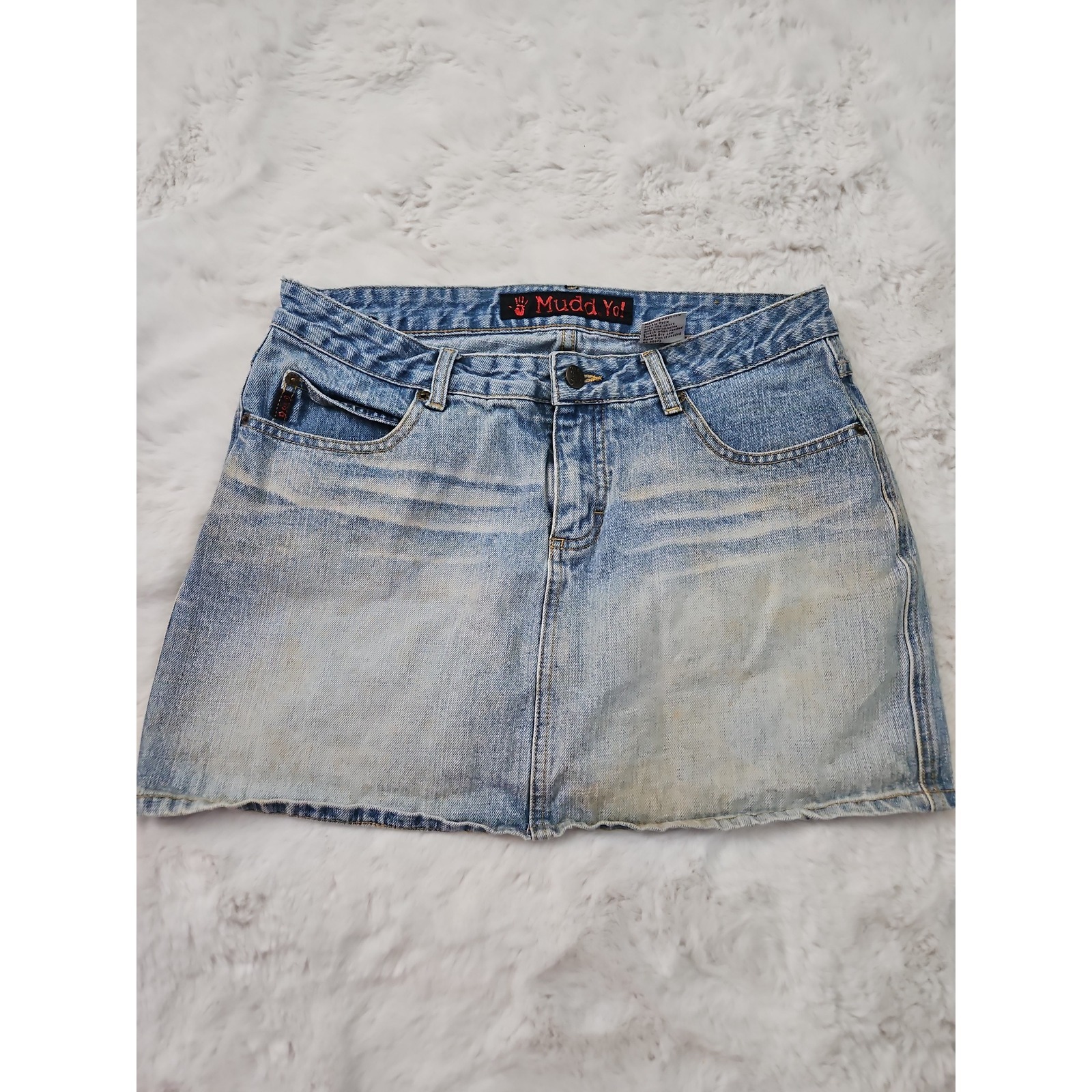 Vtg Mudd Yo! Denim Mini Skirt Size 11 Y2k Light Wash Jean Skirt 2000s Aesthetic